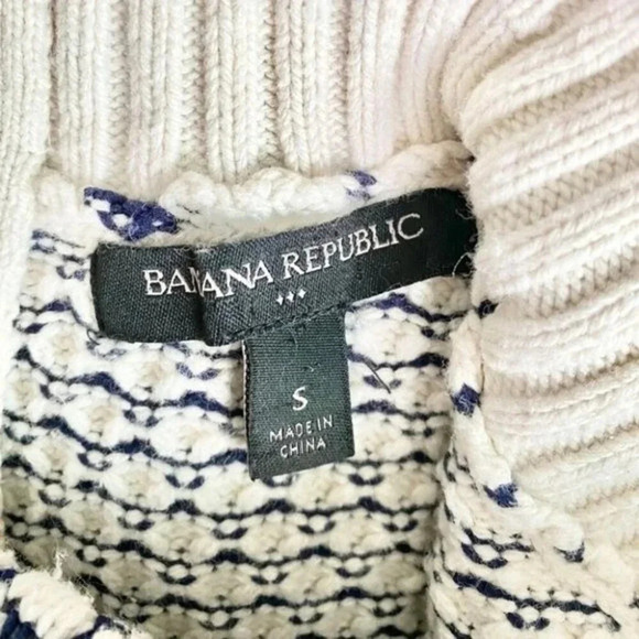 BR Honey Comb Mock Neck White Navy Sweater Cotton Wool blend Size S - Picture 6 of 9